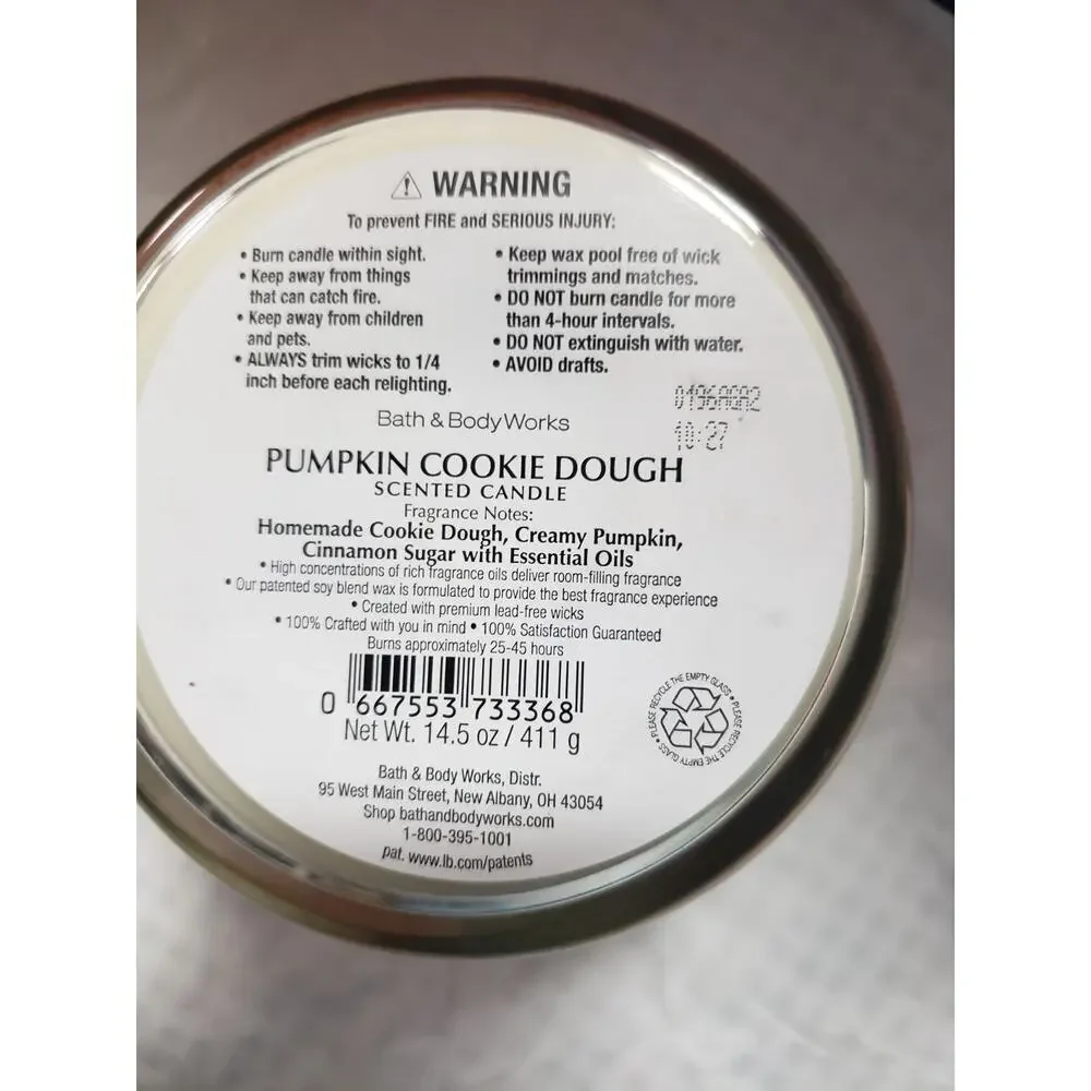 BBW Pumpkin Cookie Dough Large 3 Wick Candle Holiday Home Fragrance Decor